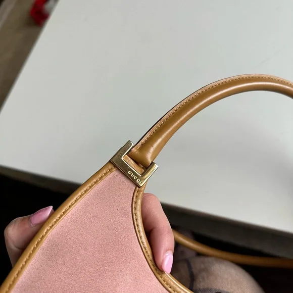 Vintage Y2K Gucci Bardot Jackie Purse Bag Pink Suede Blush Tan - Picture 9 of 15